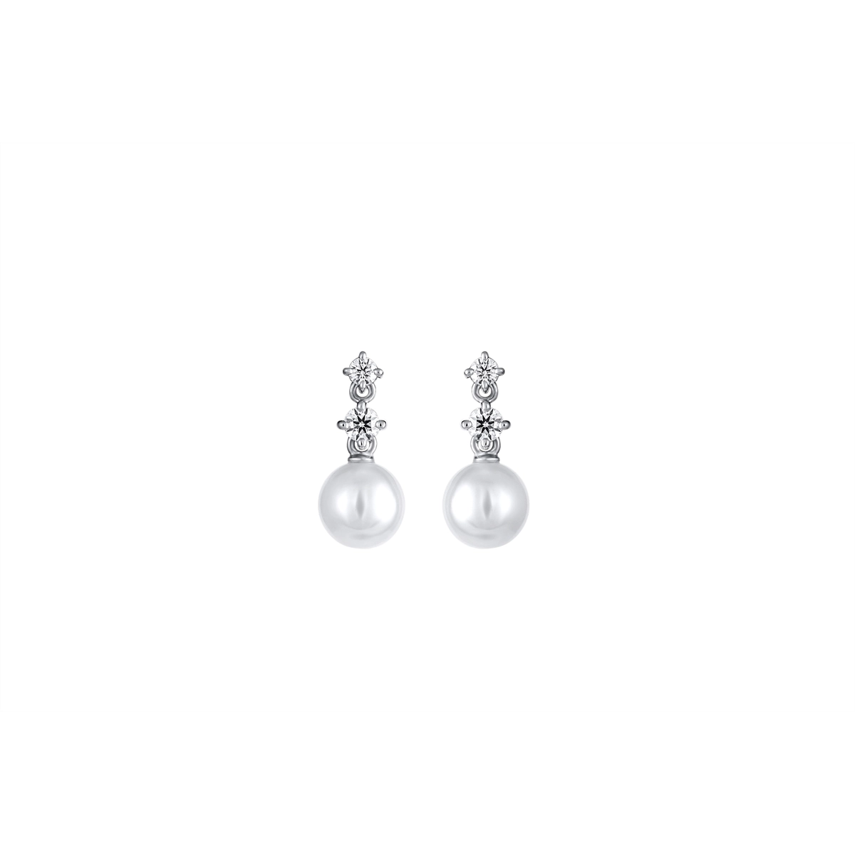 Mikimoto 18K White Gold Akoya Pearl and Diamond Dangle Earrings