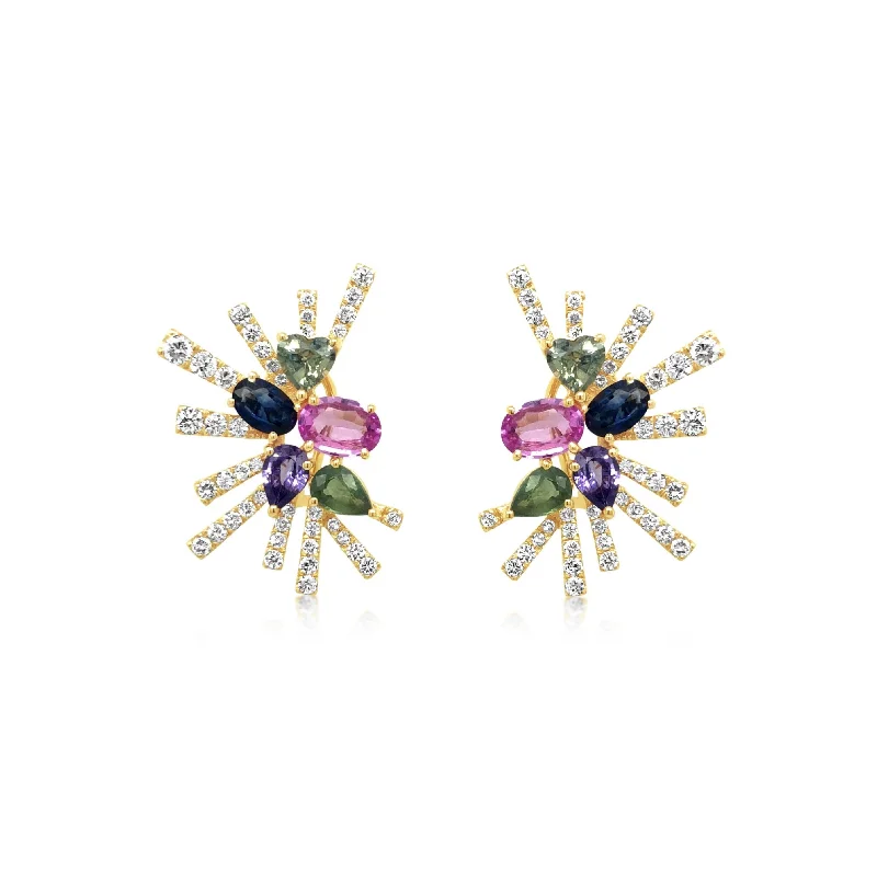 Multi Sapphire Diamond Starburst Earrings