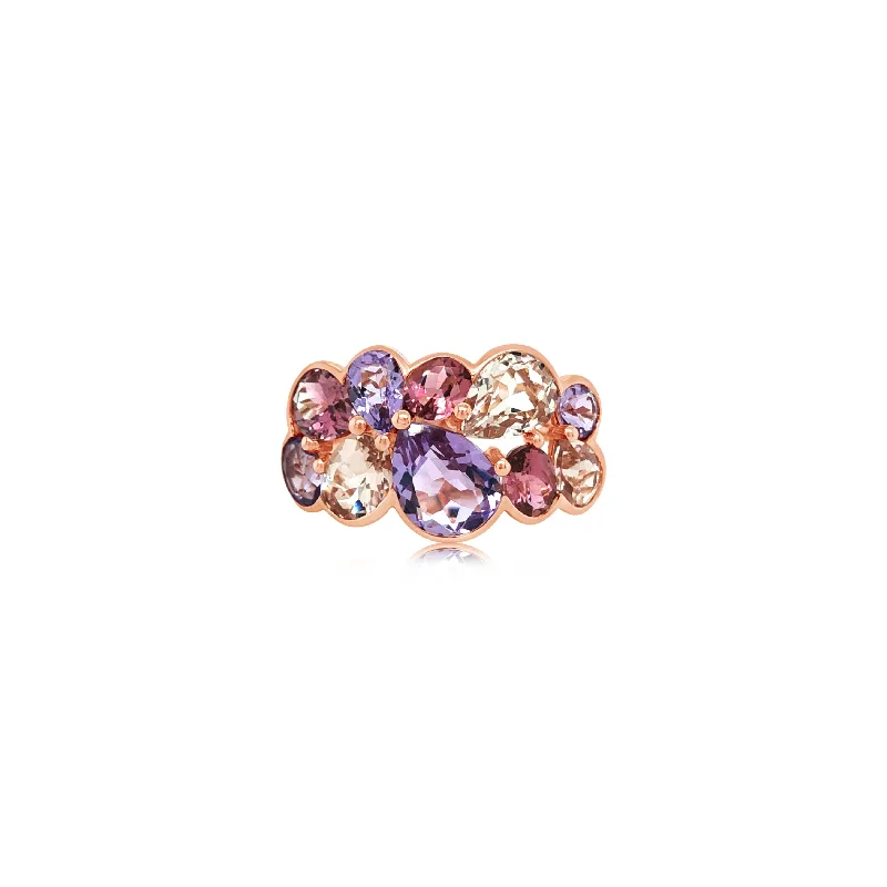 Multi Shape Amethyst Morganite and Tourmaline Ring