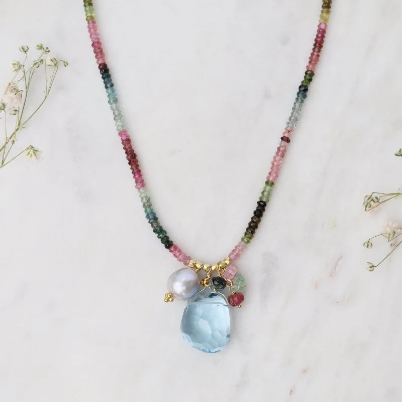 One of a Kind Multi Tourmaline Strand with Multiple Charms Necklace