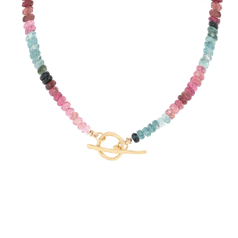 Natural Watermelon Tourmaline Boulder Toggle Necklace