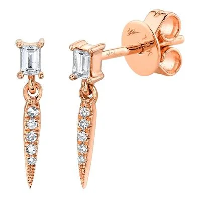 14K Rose Gold Mini Diamond Baguette Earrings