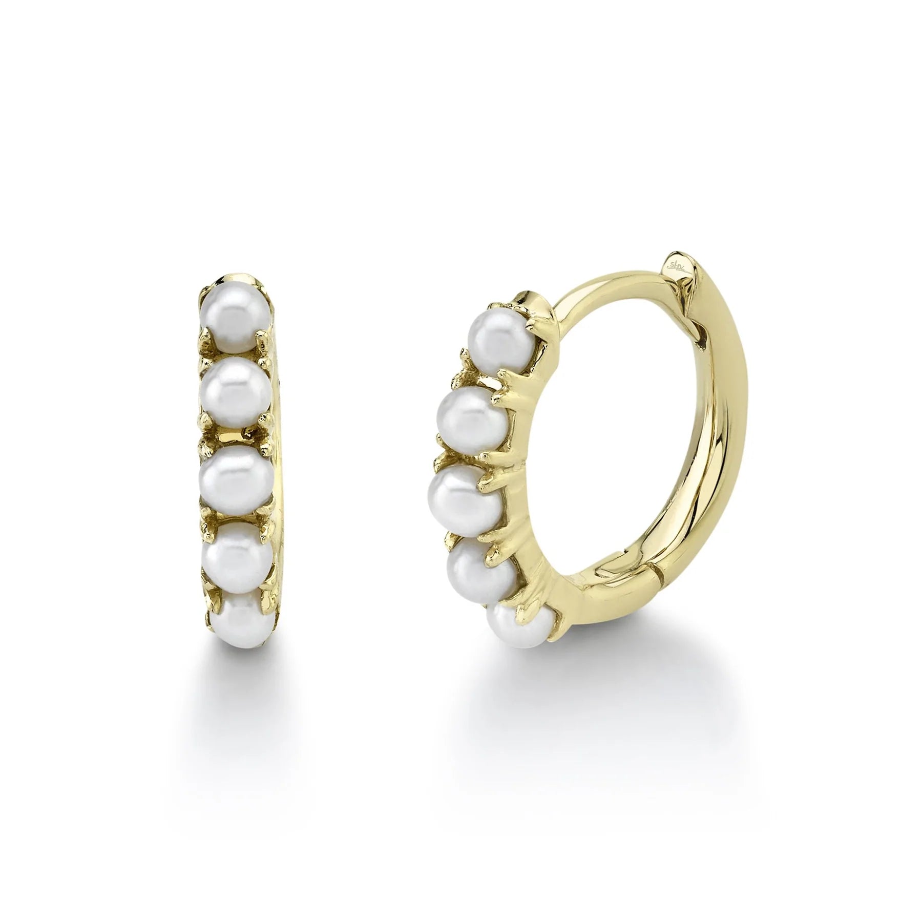 14K Gold Cultured Pearl Mini Huggie Earrings