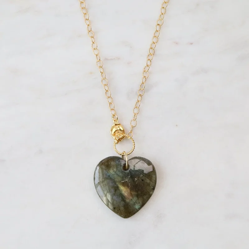 Labradorite Heart In Hand Necklace