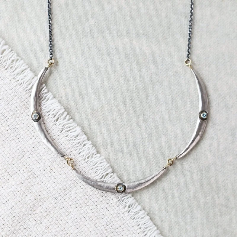 Blue Zircon 3 Arc Necklace