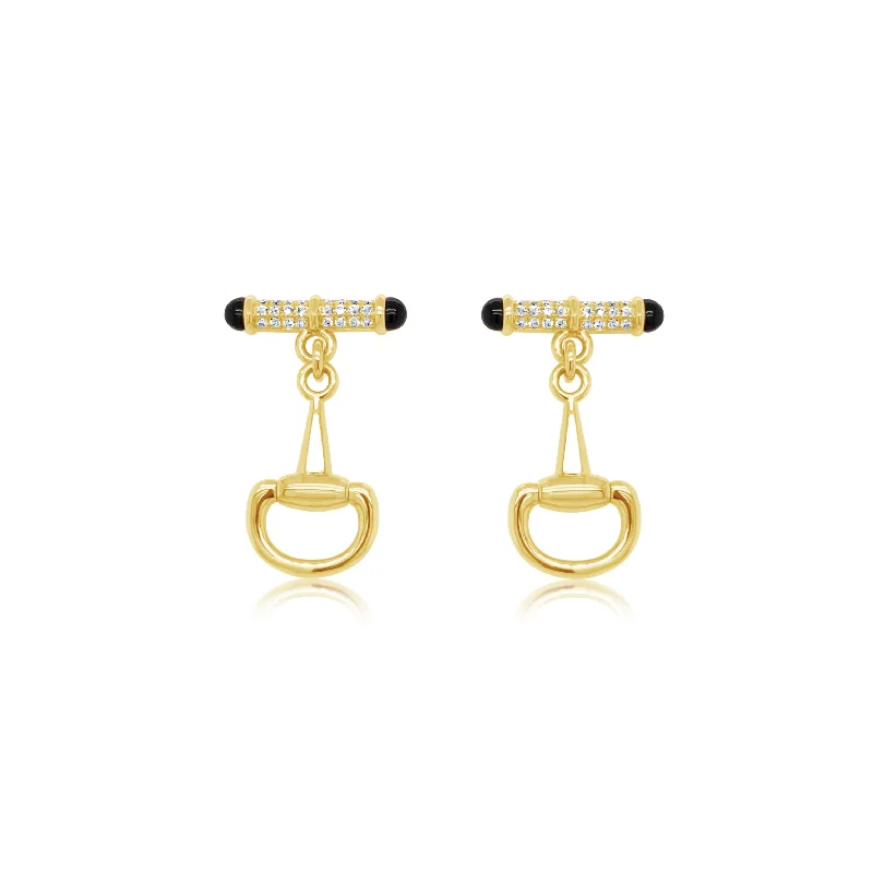 Onyx-Tipped Diamond Anchor Earrings - Doves by Doron Paloma