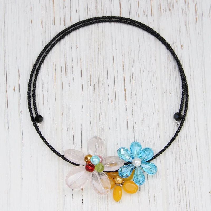 Flower Choker ~ Rose Quartz, Yellow Quartz & Blue Crystal