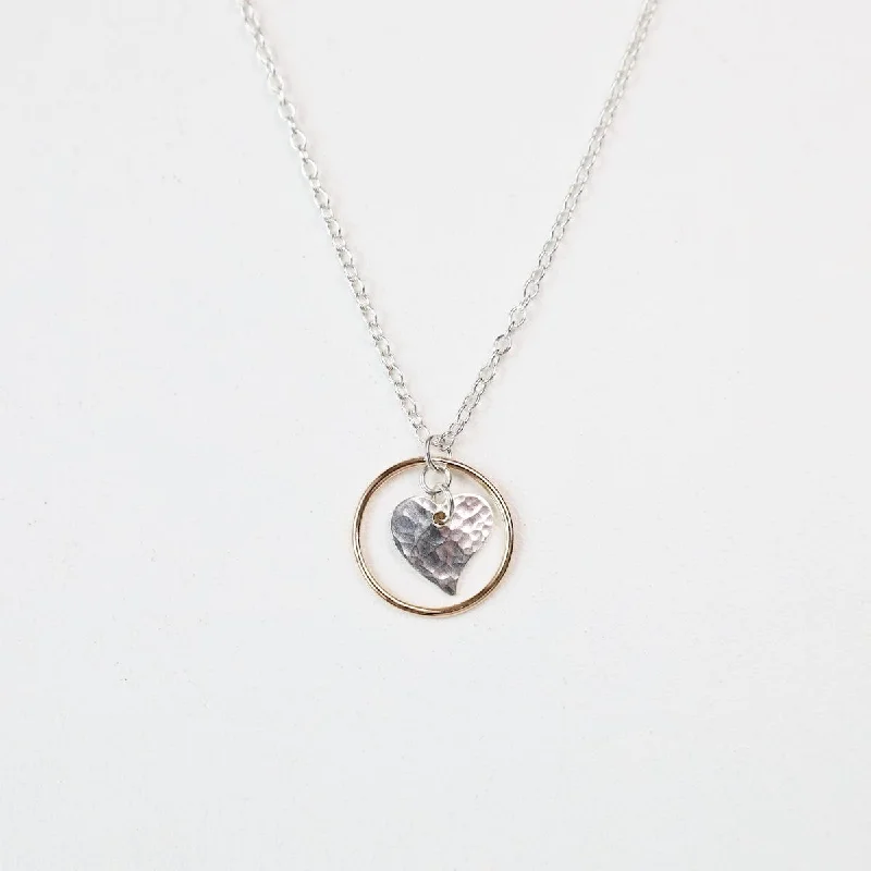 Hammered Heart in Circle Necklace