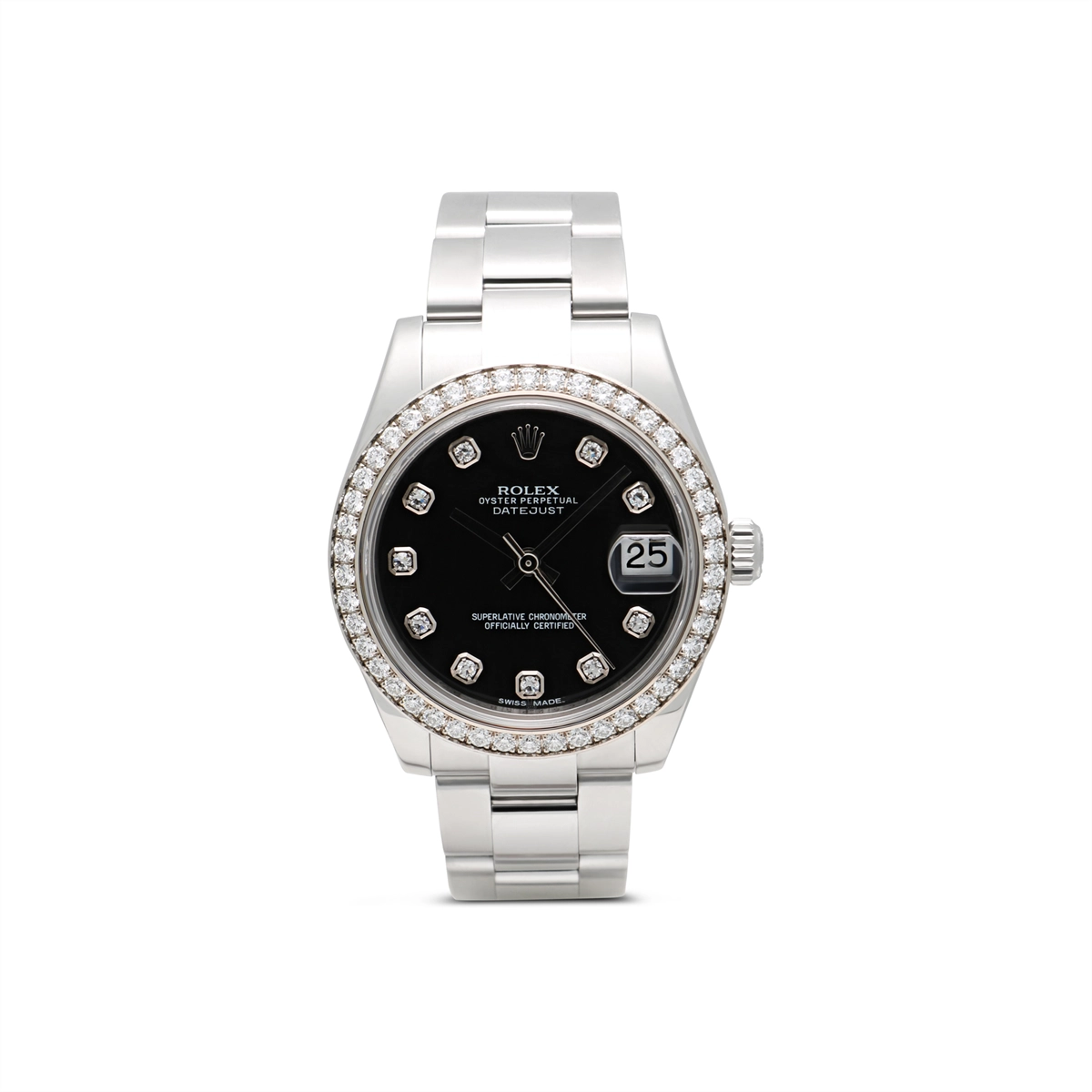 Rolex Datejust 31 SS/WG Black Dial Diamonds (Preowned)