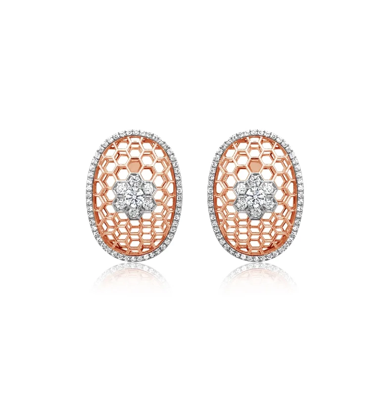 Rose Gold Diamond Honeycomb Earrings