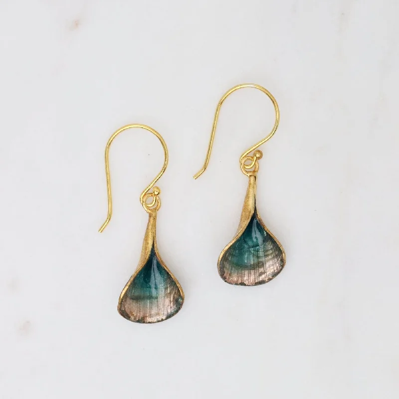 Small Petal Earrings in Ocean Green