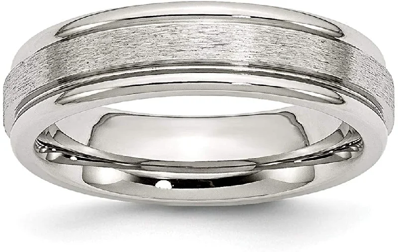 Stainless Steel 6mm Matte and Polished Comfort-Fit Band, Size 8.5