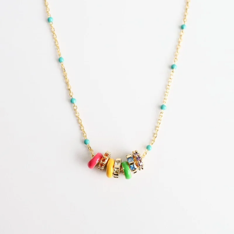 Turquoise Epoxy Chain with Rainbow Enamel & CZ Rondelles