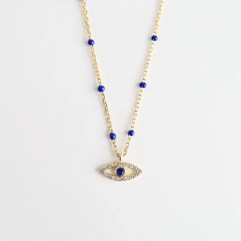 Navy Epoxy Chain with CZ Evil Eye Necklace