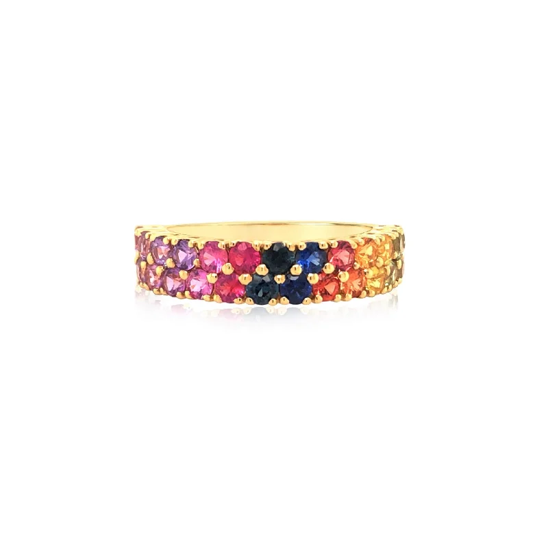 Two-Row Rainbow Sapphire Ring