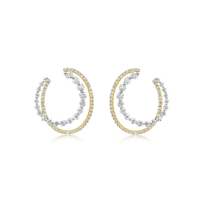 Two-Tone Curved Open Circlet Diamond Earrings