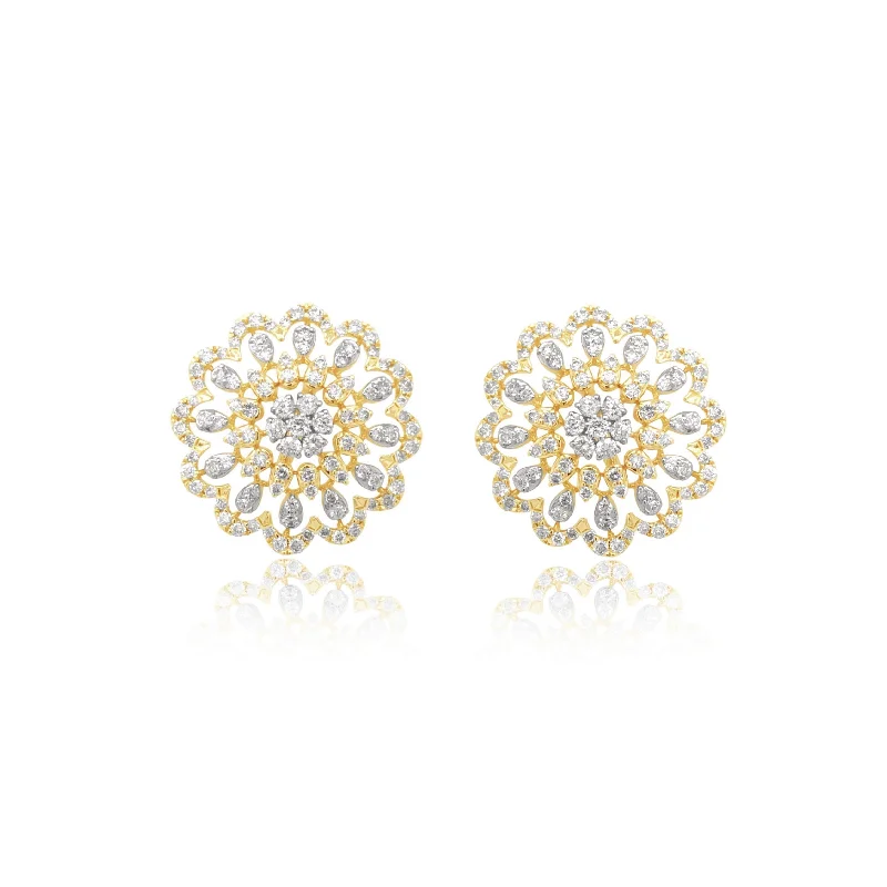 Two Tone Floral Diamond Earrings