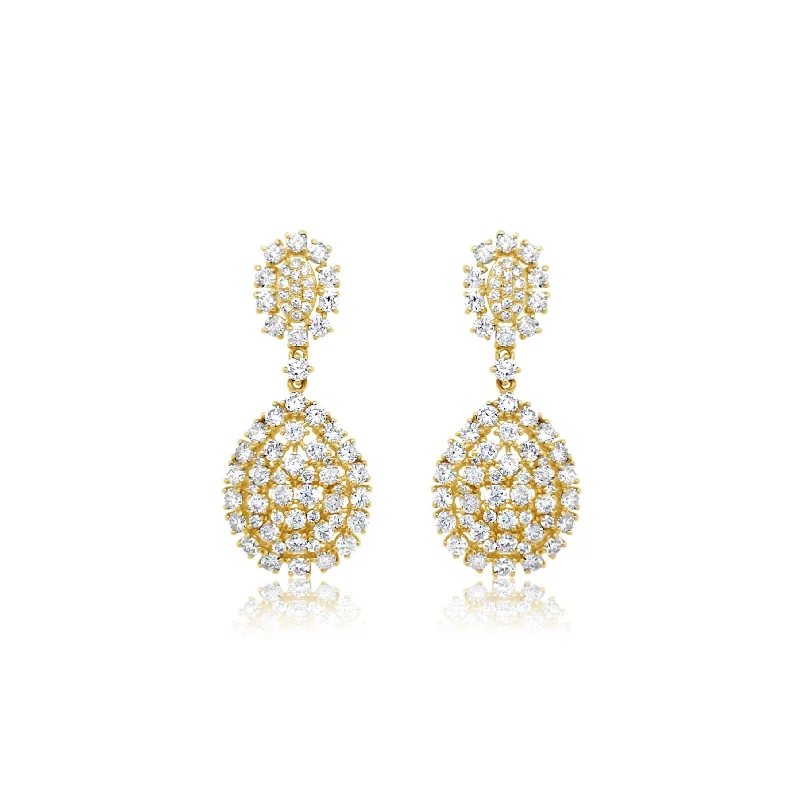 Yellow Gold Hanging Pear Shape Diamond Earrings