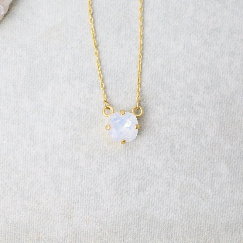 Single Swarovski Crystal Necklace - White Opal