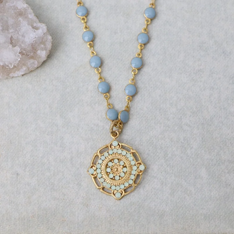 Rhinestone & Enamel Medallion Necklace