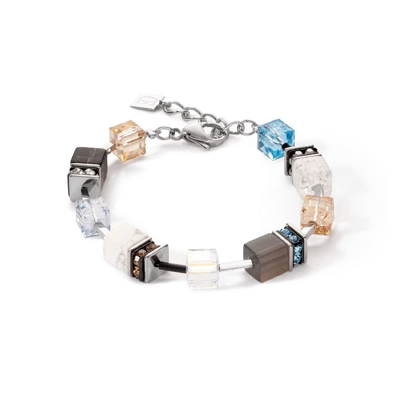 Aqua and Beige GeoCube Bracelet