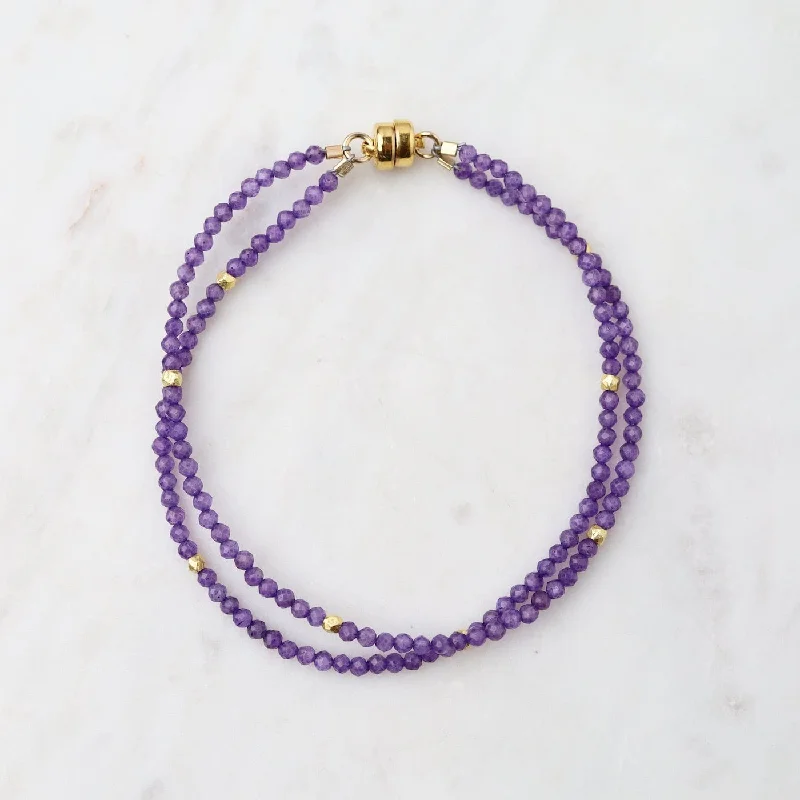 Double Strand Amethyst Magnetic Clasp Bracelet