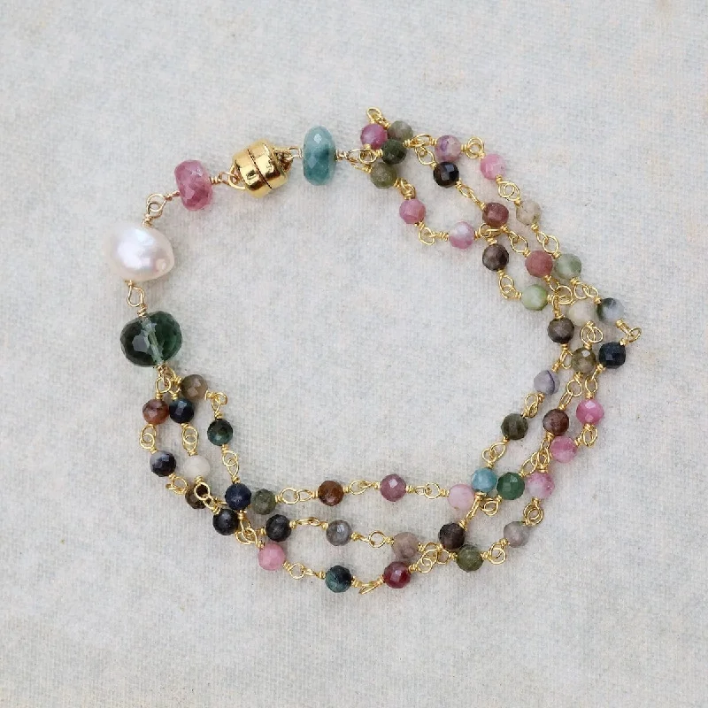 Tourmaline & Pearl 3 Strand Bracelet