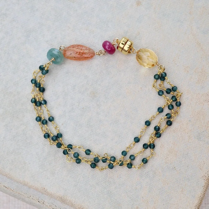 Three Strand Bracelet of Ruby, Citrine, Grandiederite