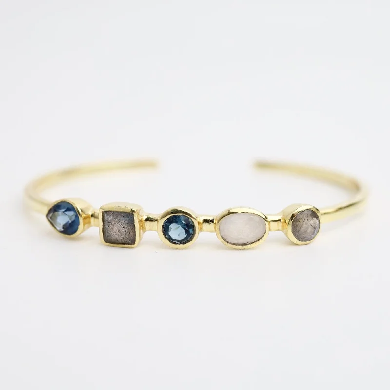 Moonstone, Blue Iolite & Labradorite Cuff Bracelet