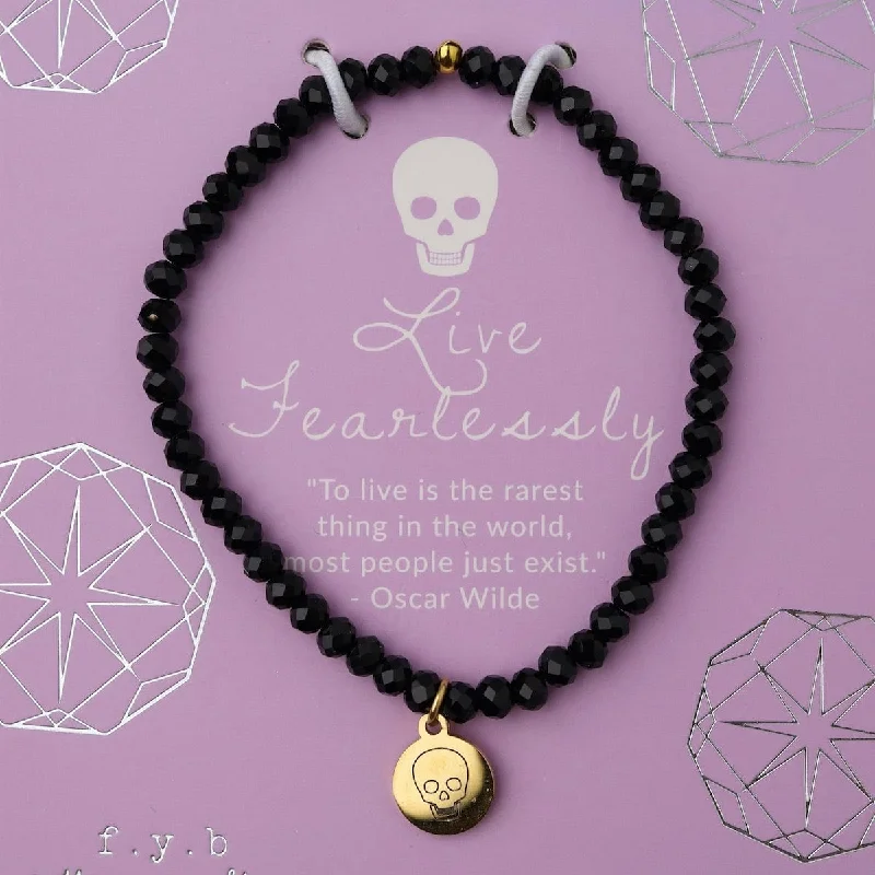 Live Fearlessly - Stretchy Black Crystal Bracelet