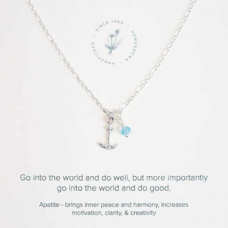 "Go Into The World And Do Good" Charm Necklace with Anchor & Apatite