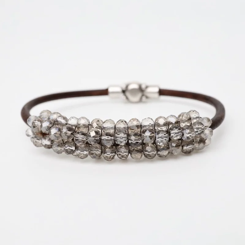 Smokey Grey Crystals Leather Bracelet