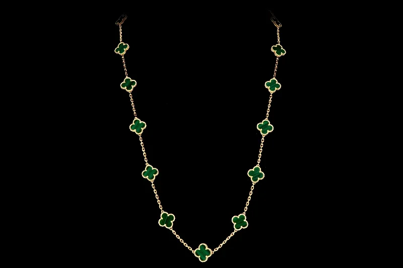 Van Cleef and Arpels 18K Alhambra 20 Motifs Malachite Long Necklace