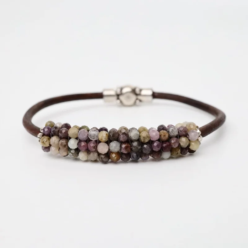 Hand Stitched Multi-Color Sapphire Leather Bracelet