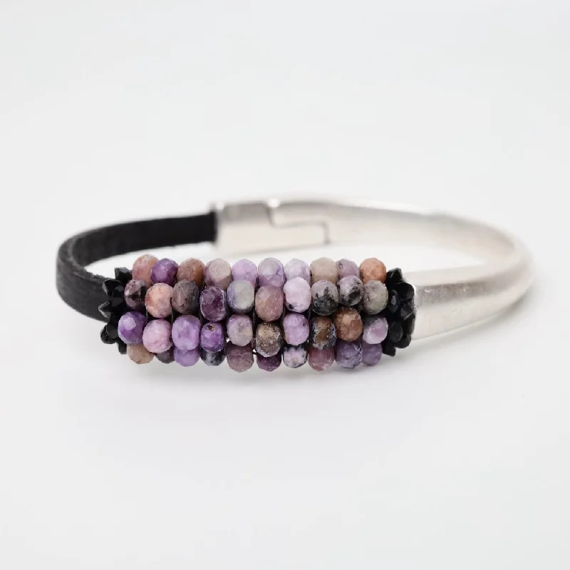 Hand Stitched Charoite Half Cuff Bracelet