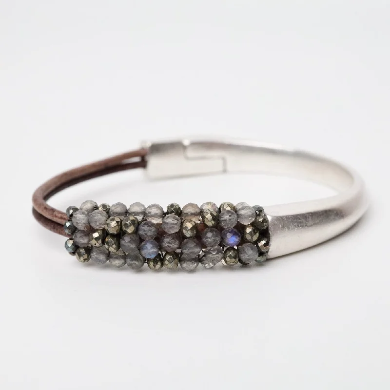 Hand Stitched Small Pyrite & Lab Mix Half Cuff Bracelet