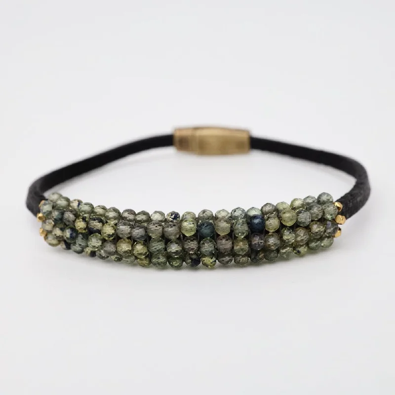 Small Green Sapphire Leather Bracelet