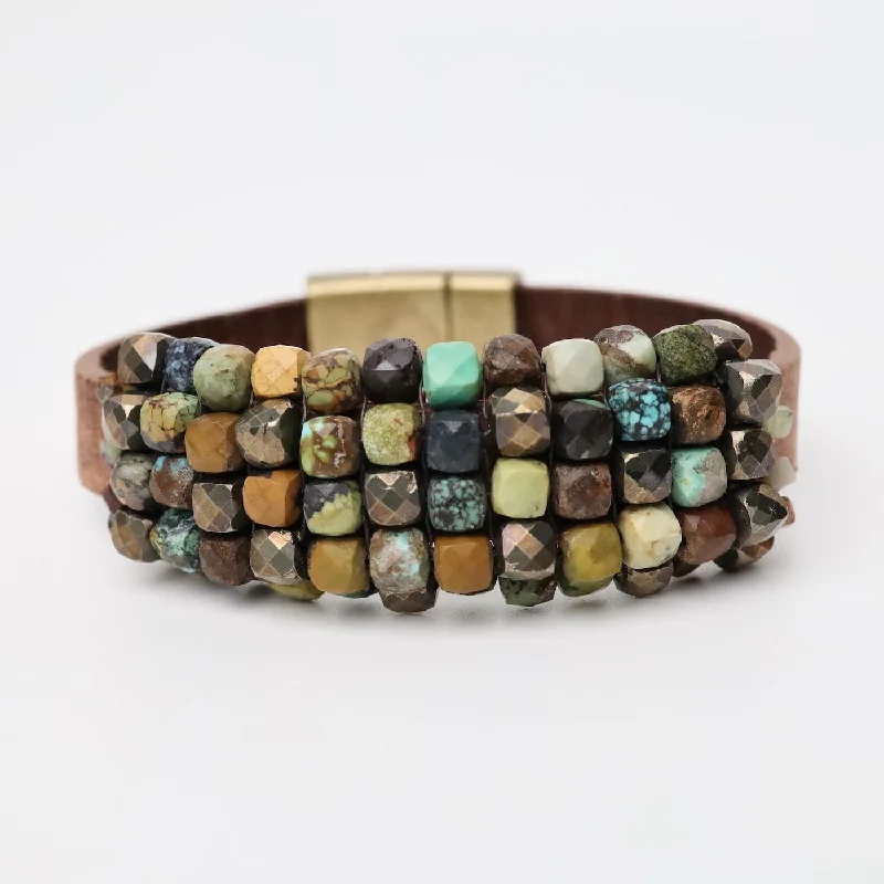 Hand Stitched Turquoise & Pyrite Cube Bracelet