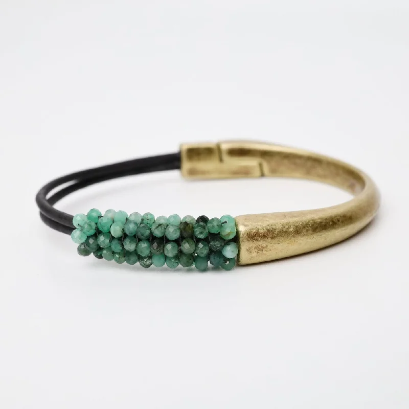 Hand Stitched Shaded Emerald Half Cuff Bracelet