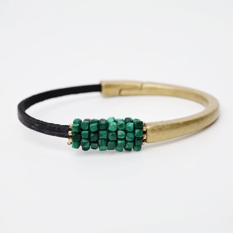 Hand Stitched Malachite Cubes Half Cuff Bracelet