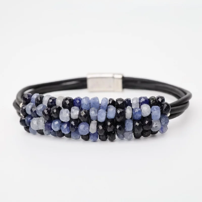 Hand Stitched Shaded Blue Sapphire Leather Bracelet