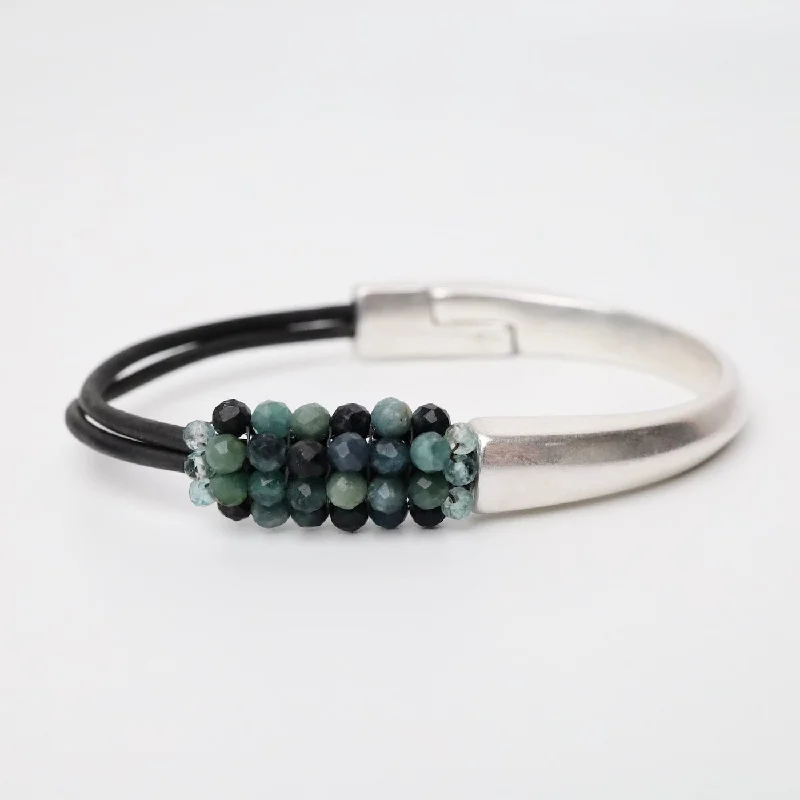 Hand Stitched Blue Tourmaline Half Cuff Bracelet