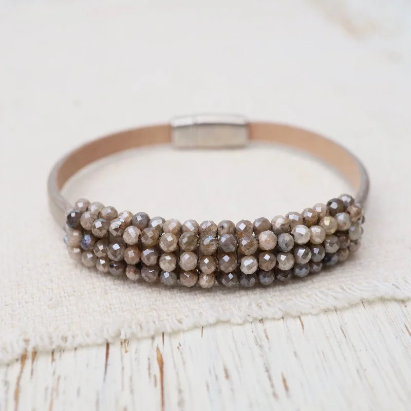 Mystic Brown Labradorite & Champagne Leather Bracelet