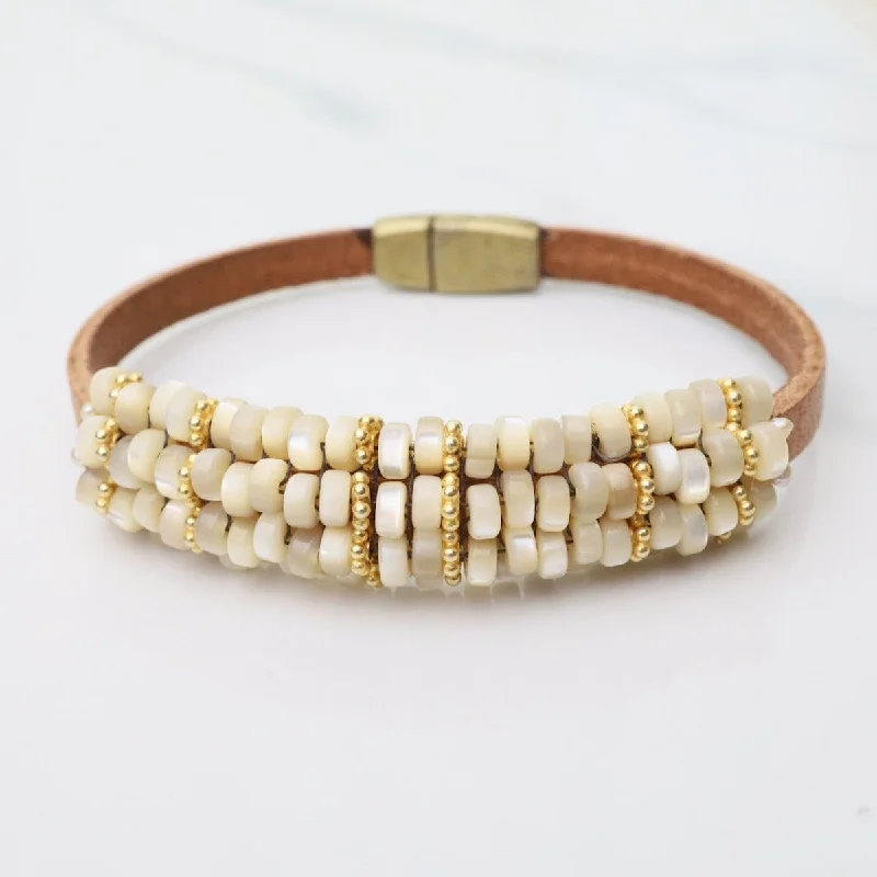 Mother of Pearl, Vermeil, & Leather Bracelet