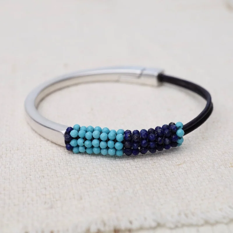 Turquoise & Lapis Color Block Leather Bracelet