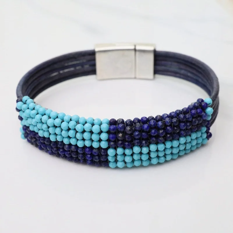 Turquoise & Lapis Color Block Leather Bracelet