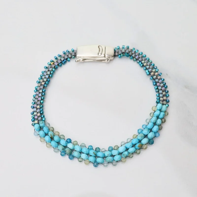 Hand Woven Soft Bracelet of Turquoise with Shaded Apatite