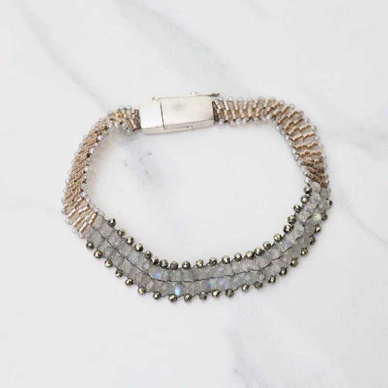 Hand Woven Soft Bracelet of Labradorite with Pyrite