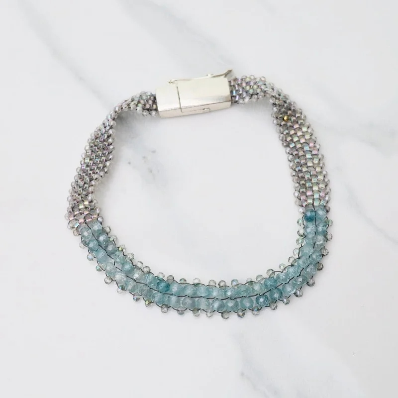 Hand Woven Soft Bracelet of Blue Topaz with Labradorite Trim