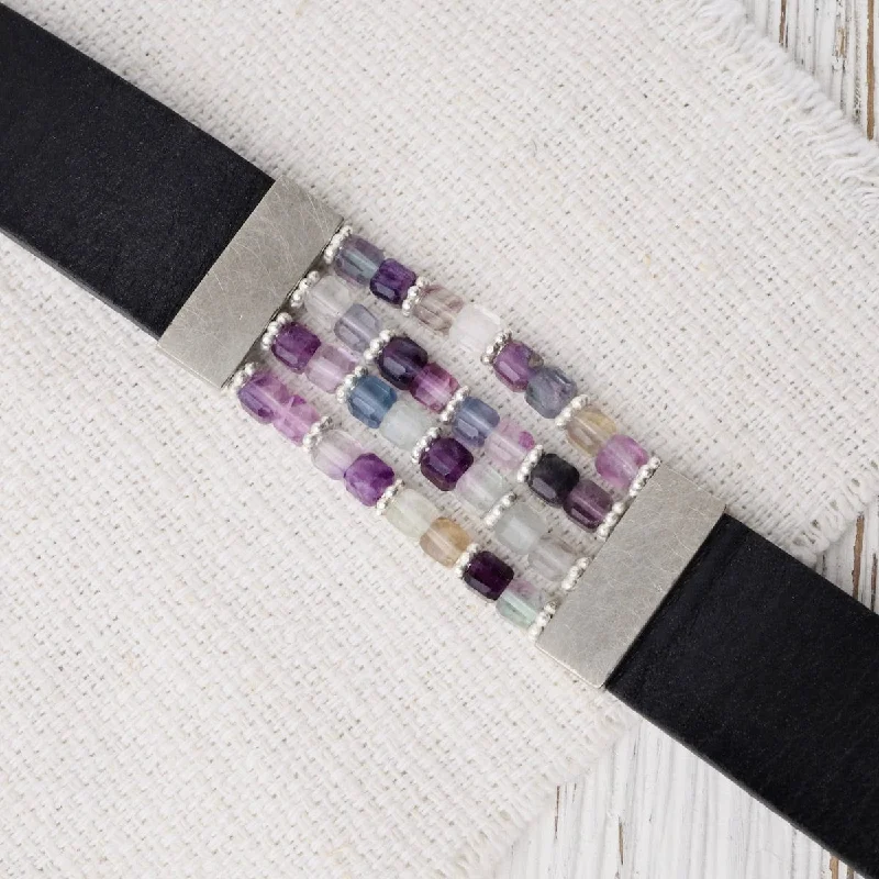 Fluorite Black Leather Bracelet